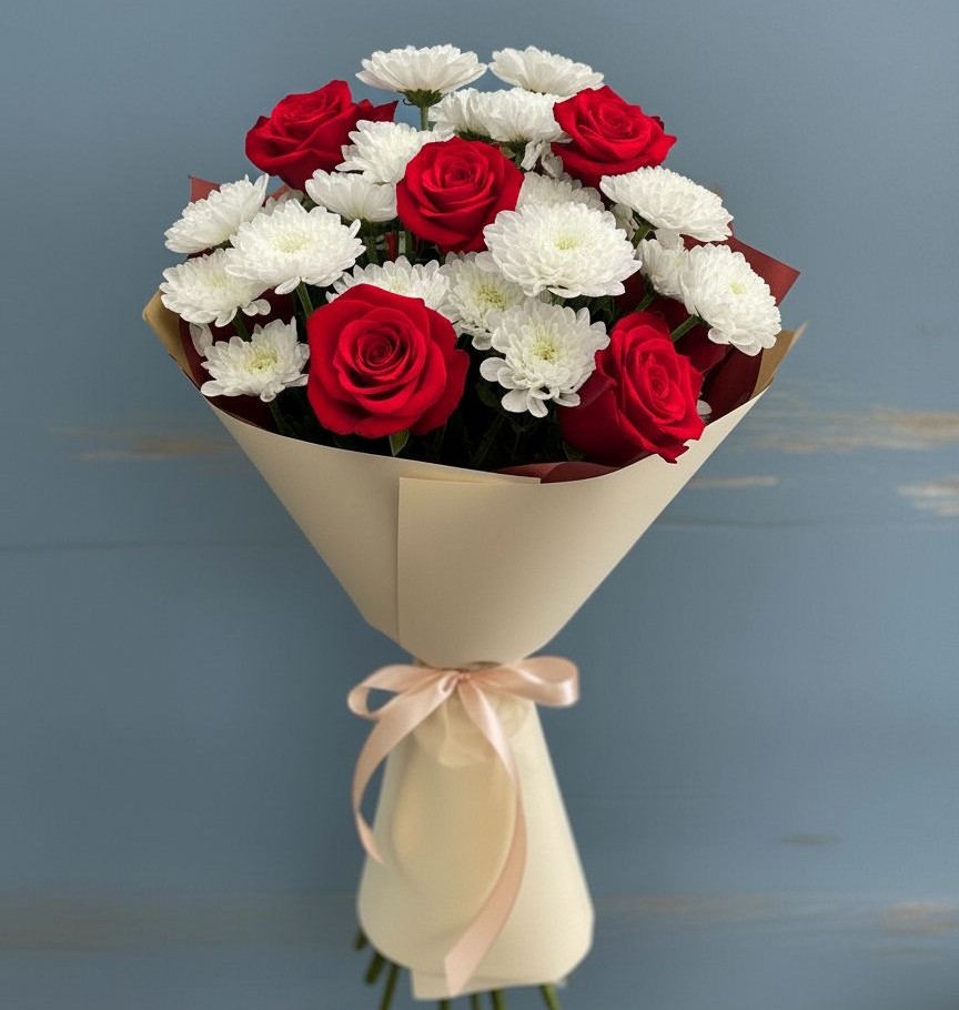 Букет цветов из: Розы и Хризантемы в Таганьково