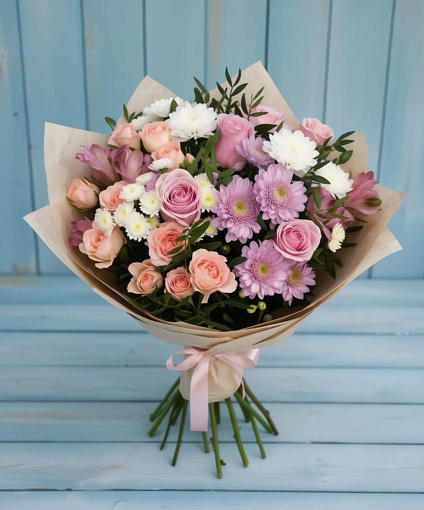 Букет цветов из: Хризантемы, Розы и Альстромерии в Таганьково