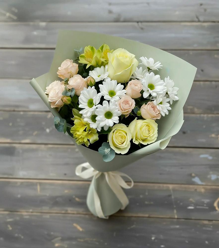 Букет цветов из: Альстромерии, Розы и Хризантемы в Таганьково