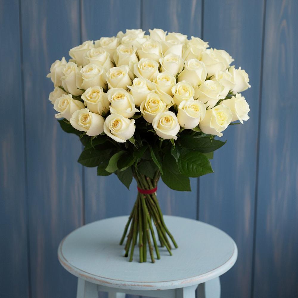 Букет 51 Белая роза Эдлесс Лав в Таганьково