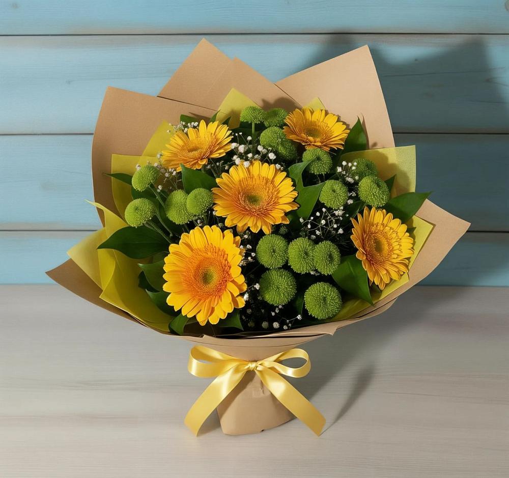 Букет цветов из: Герберы и Хризантемы в Таганьково