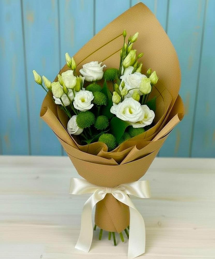 Букет цветов из: Хризантемы и Лизиантусы в Таганьково