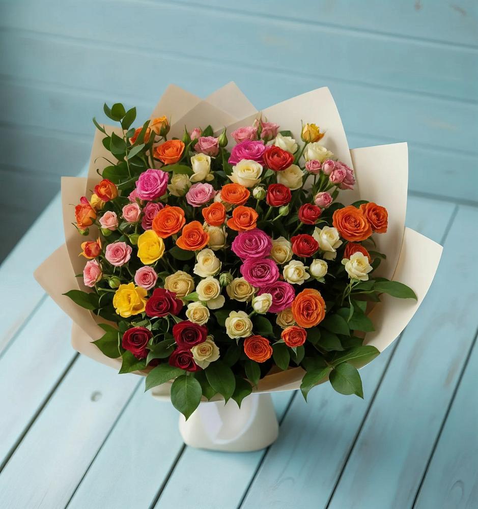 Букет Микс из разноцветных кустовых роз в Таганьково