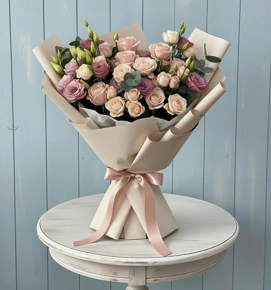 Букет цветов из: Розы и Лизиантусы в Таганьково