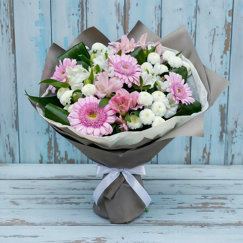 Букет цветов из: Герберы, Альстромерии и Хризантемы в Таганьково
