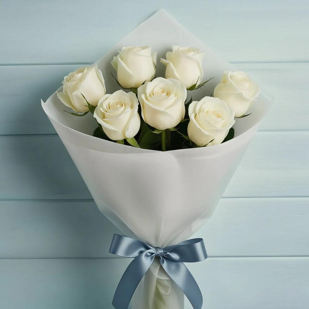 Букет 7 Белых роз Эдлесс Лав в Таганьково